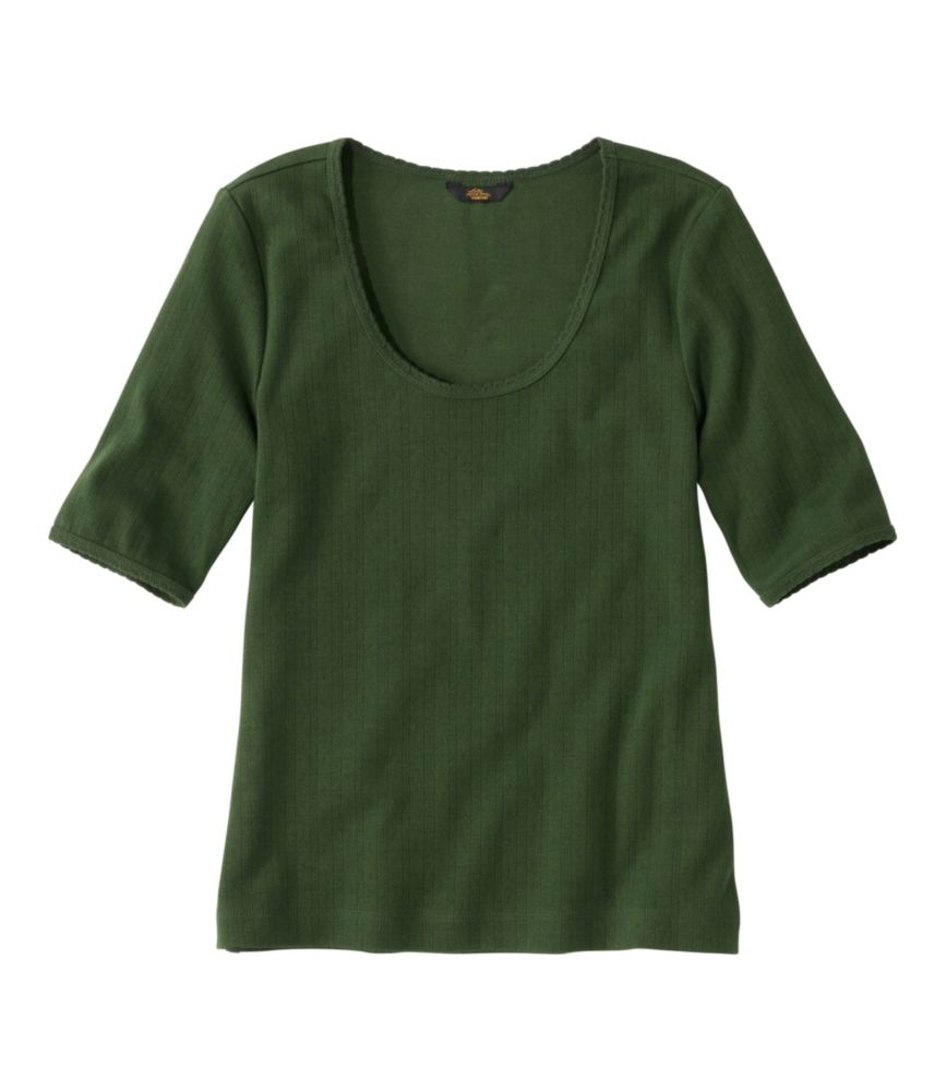 Women's Signature Premium Essential Pointelle Tee, Elbow-Sleeve Scoopneck
