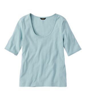 Women's Signature Premium Essential Pointelle Tee, Elbow-Sleeve Scoopneck, New