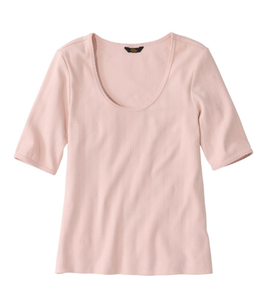 Women's Signature Premium Essential Pointelle Tee, Elbow-Sleeve Scoopneck