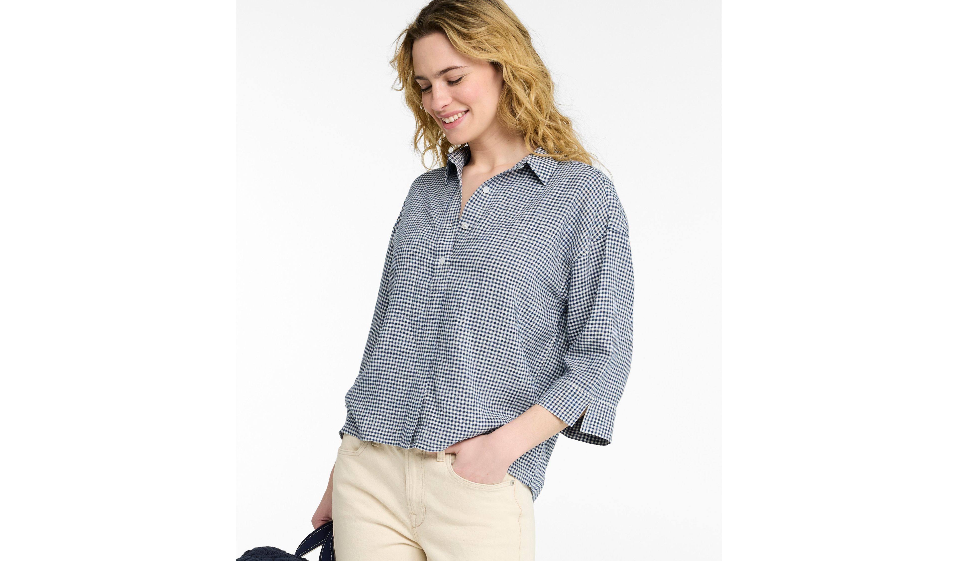 Women's Signature Linen-Blend Button-Front Shirt, Three-Quarter-Length Sleeve