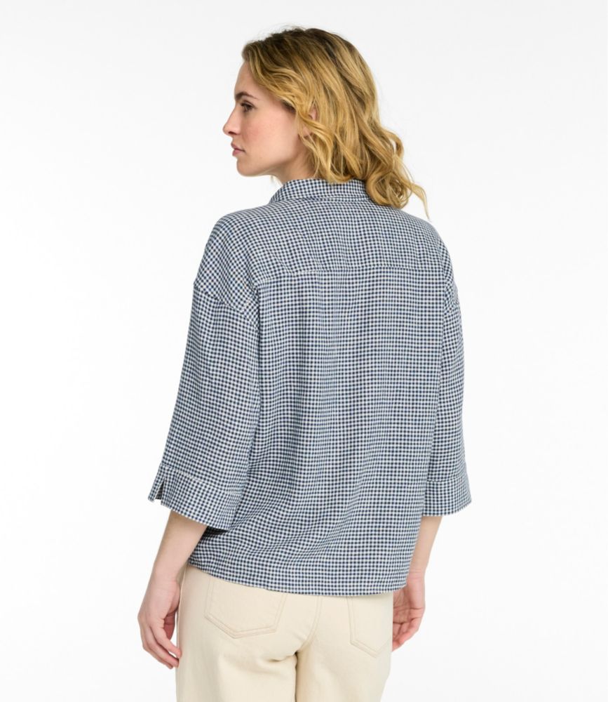 Women's Signature Linen-Blend Button-Front Shirt, Three-Quarter-Length Sleeve, Lightest Peach Plaid, small image number 3