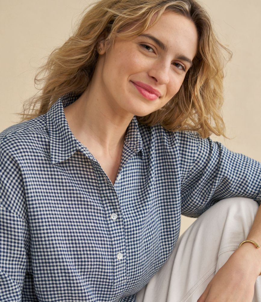 Women's Signature Linen-Blend Button-Front Shirt, Three-Quarter-Length Sleeve, Lightest Peach Plaid, small image number 6