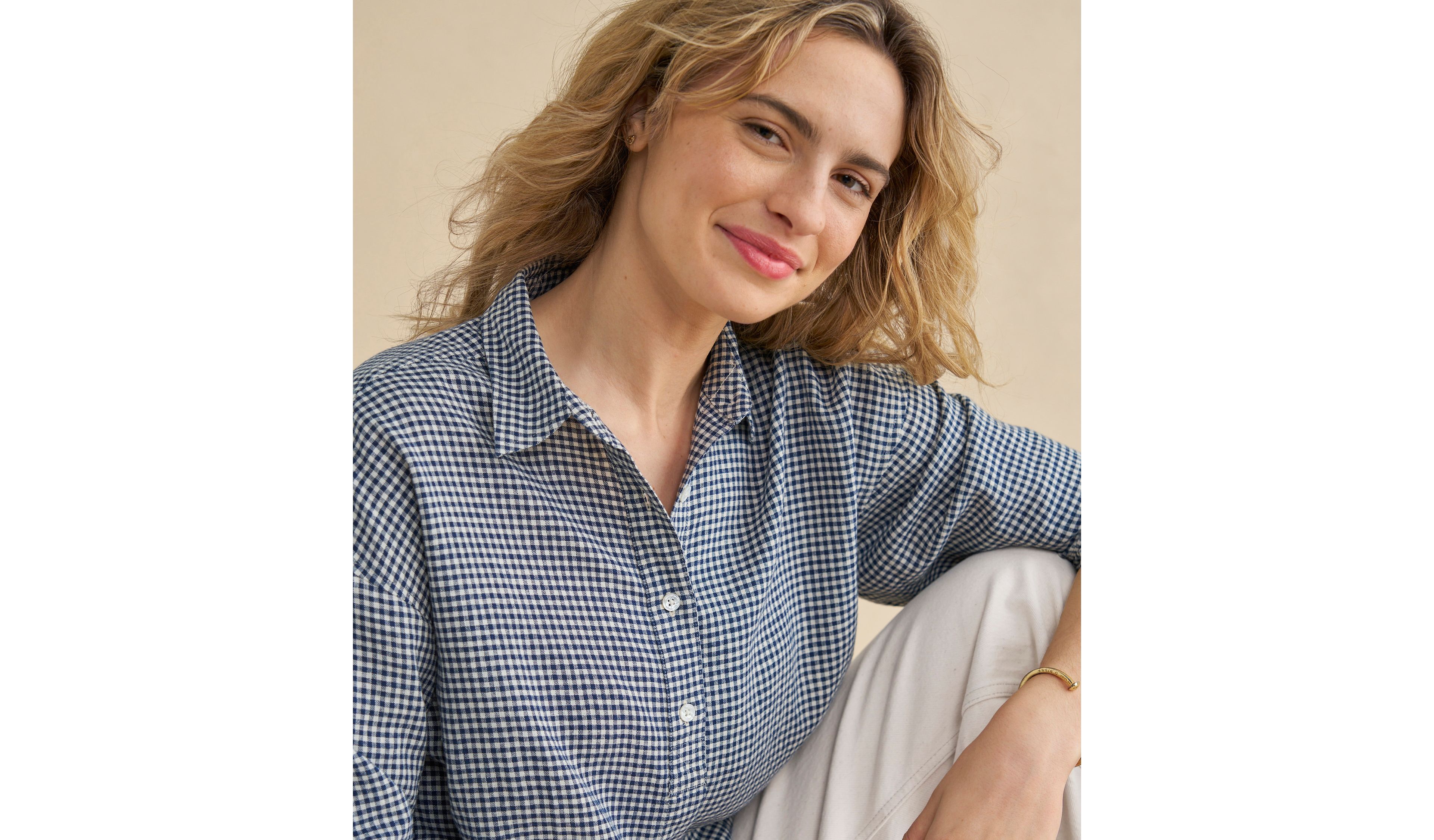 Women's Signature Linen-Blend Button-Front Shirt, Three-Quarter-Length Sleeve