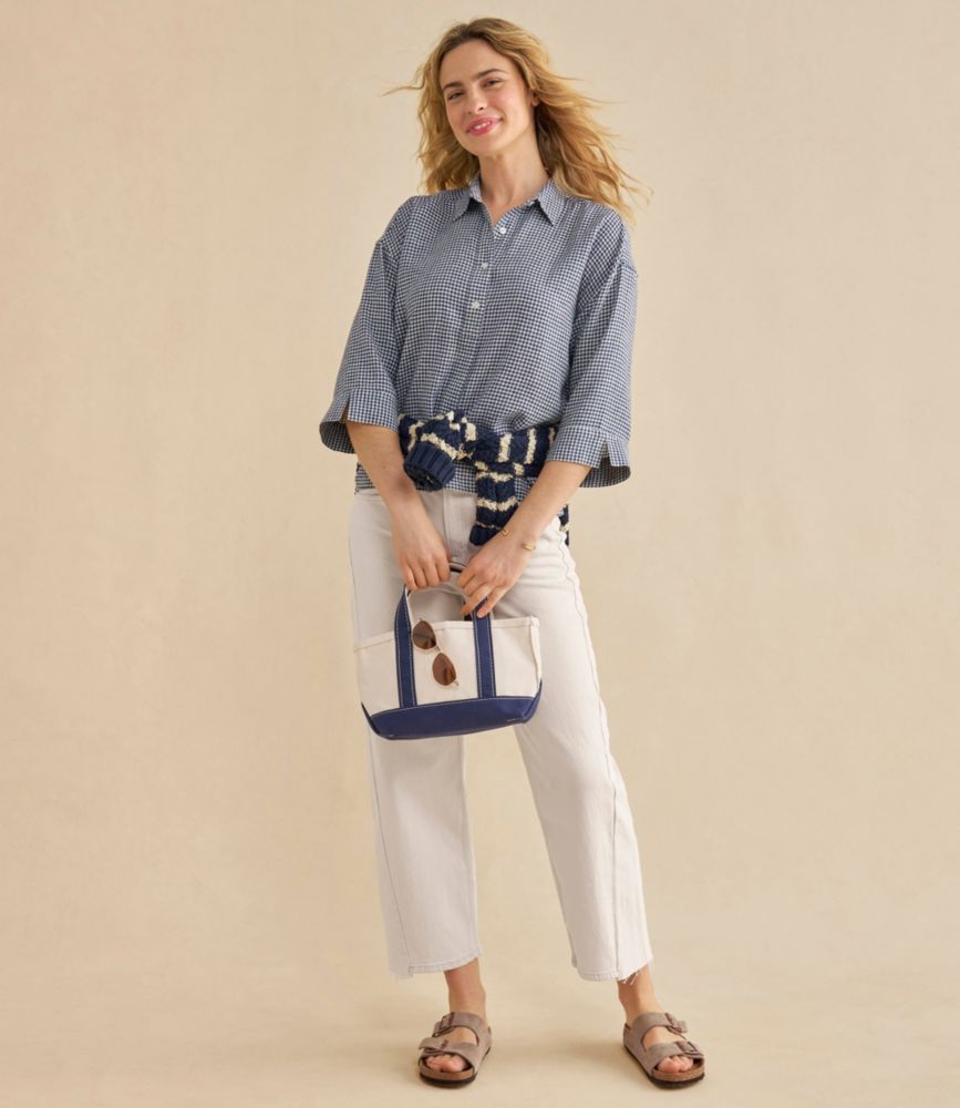 Women's Signature Linen-Blend Button-Front Shirt, Three-Quarter-Length Sleeve, Lightest Peach Plaid, small image number 7