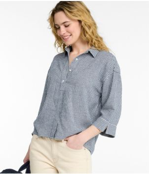 Women's Signature Linen-Blend Button-Front Shirt, Three-Quarter-Length Sleeve, New