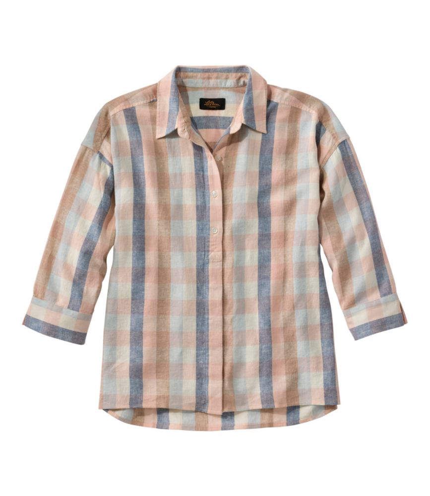 Women's Signature Linen-Blend Button-Front Shirt, Three-Quarter-Length Sleeve