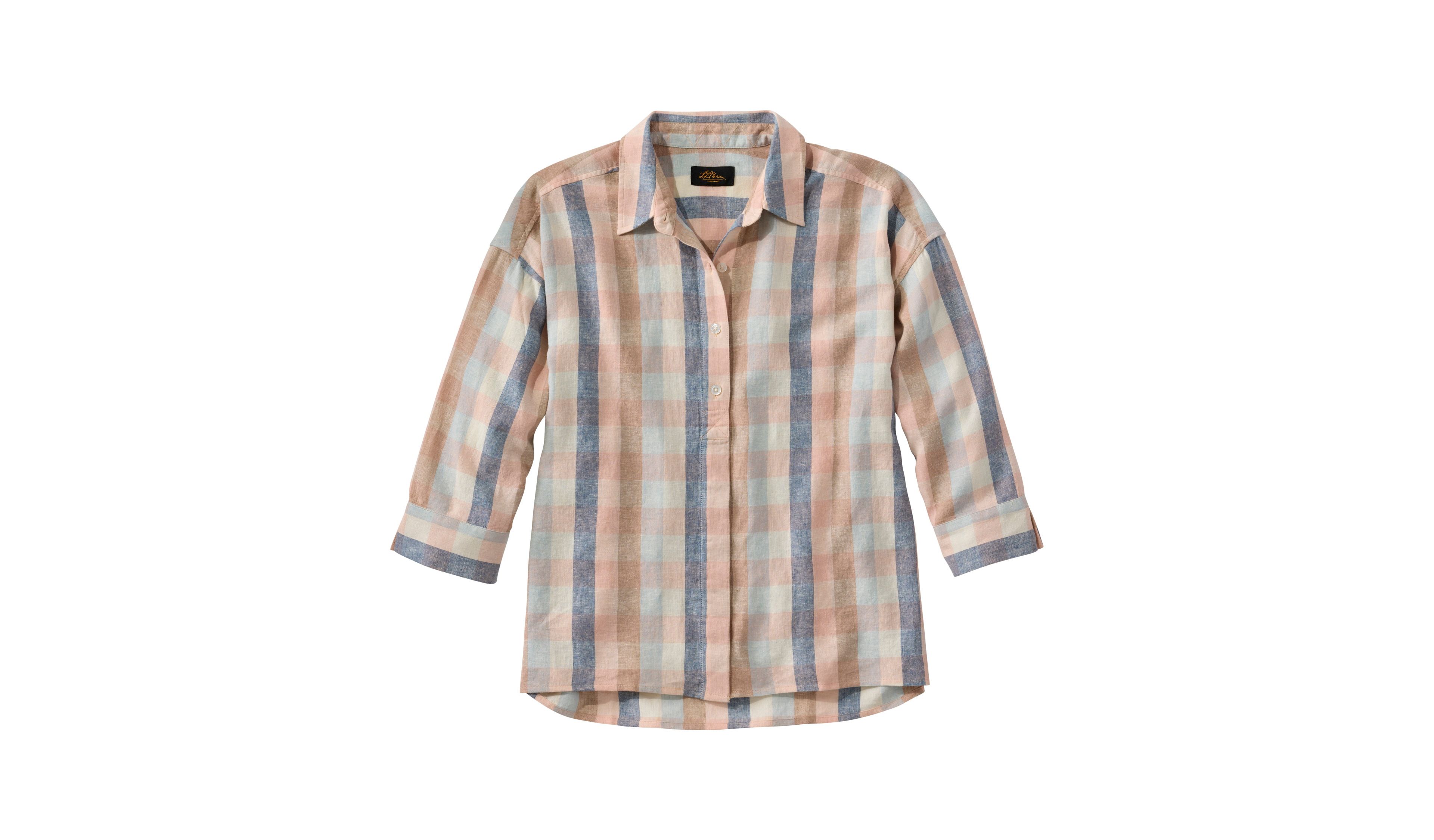 Women's Signature Linen-Blend Button-Front Shirt, Three-Quarter-Length Sleeve