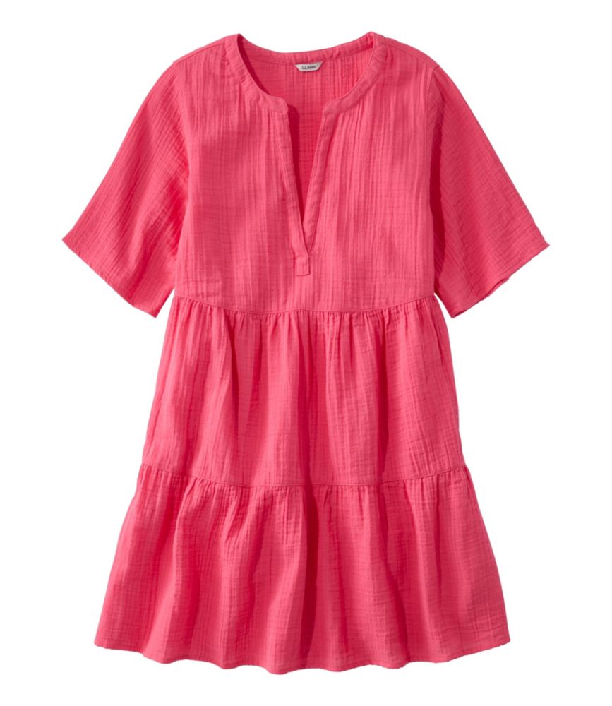 Women's Cloud Gauze Cover-Up Tiered Dress, Ruby Coral, small image number 1