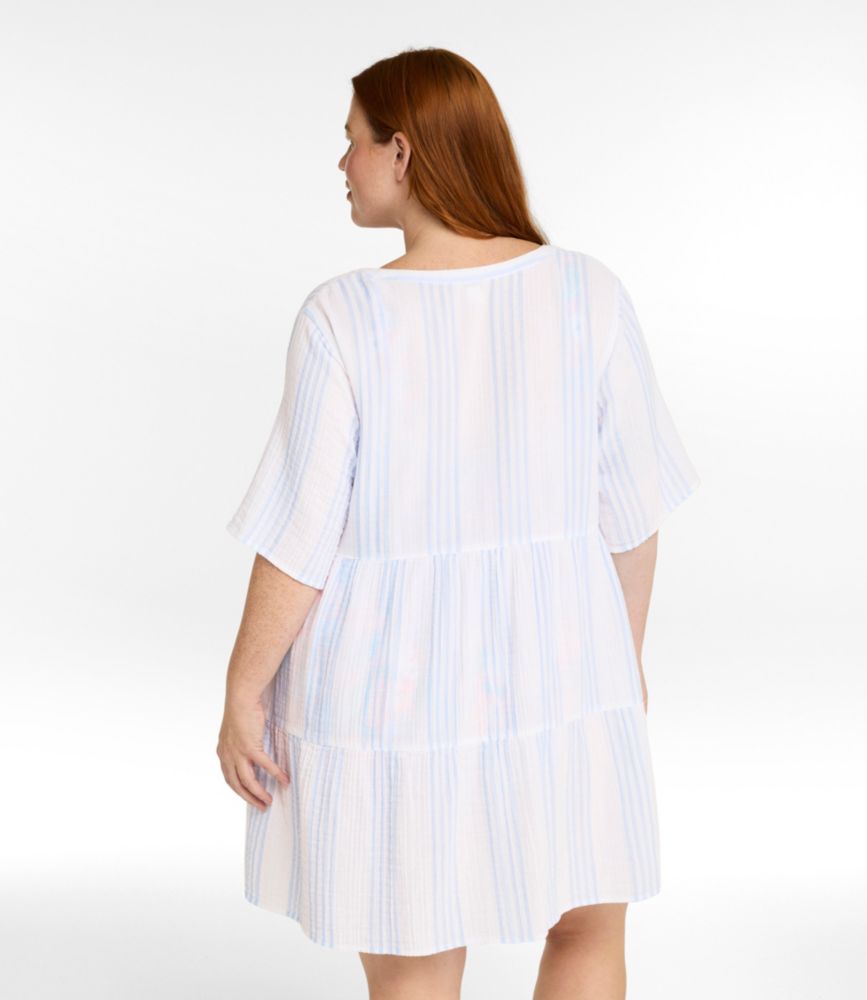 Women's Cloud Gauze Cover-Up, Tiered Dress Print, Seaboard Blue Stripe, small image number 3
