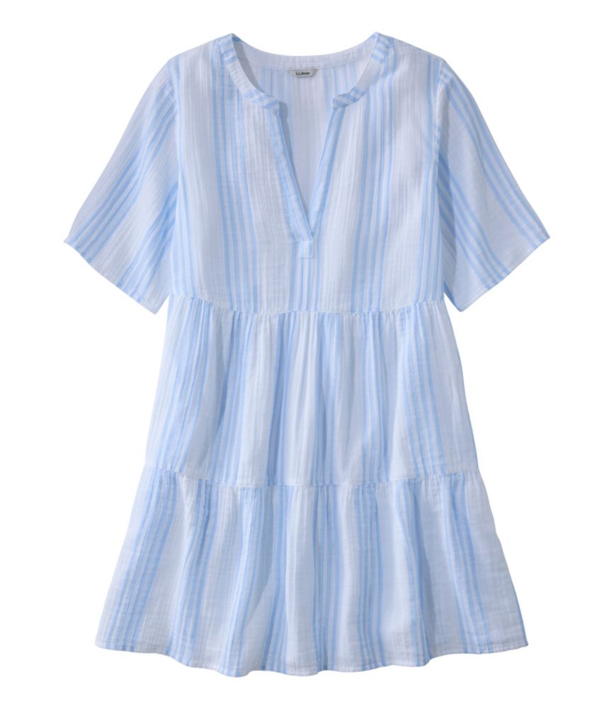 Women's Cloud Gauze Cover-Up, Tiered Dress Print, Seaboard Blue Stripe, small image number 1