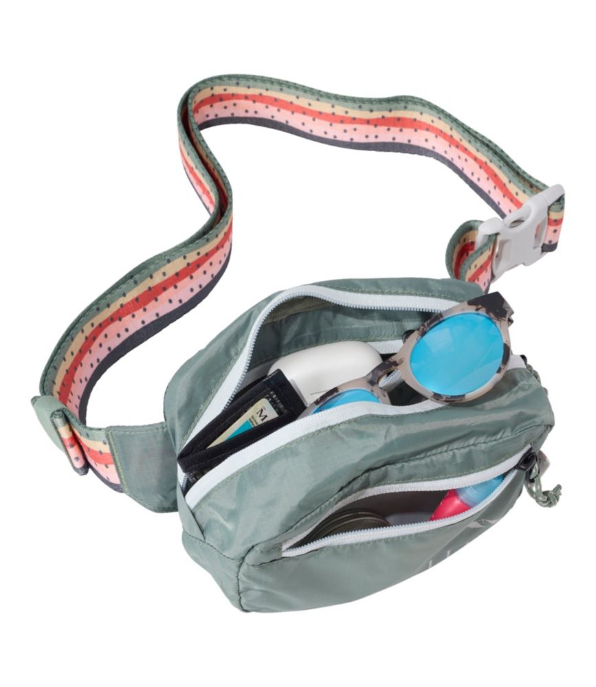 L.L.Bean Stowaway Waist Pack, Print Strap, Olive Gray/Rainbow Trout, small image number 4