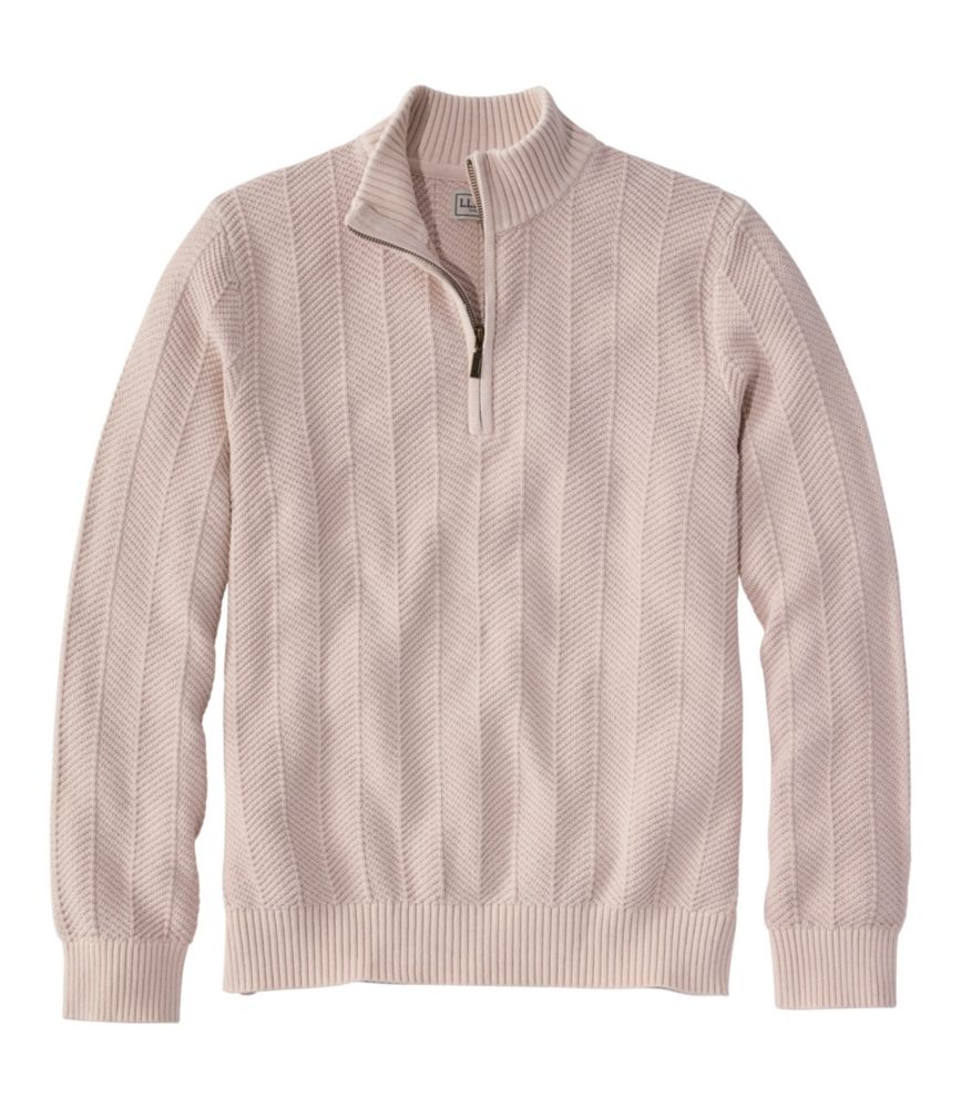 Men's Sunwashed Textured Cotton Sweater, Herringbone 1/4 Zip