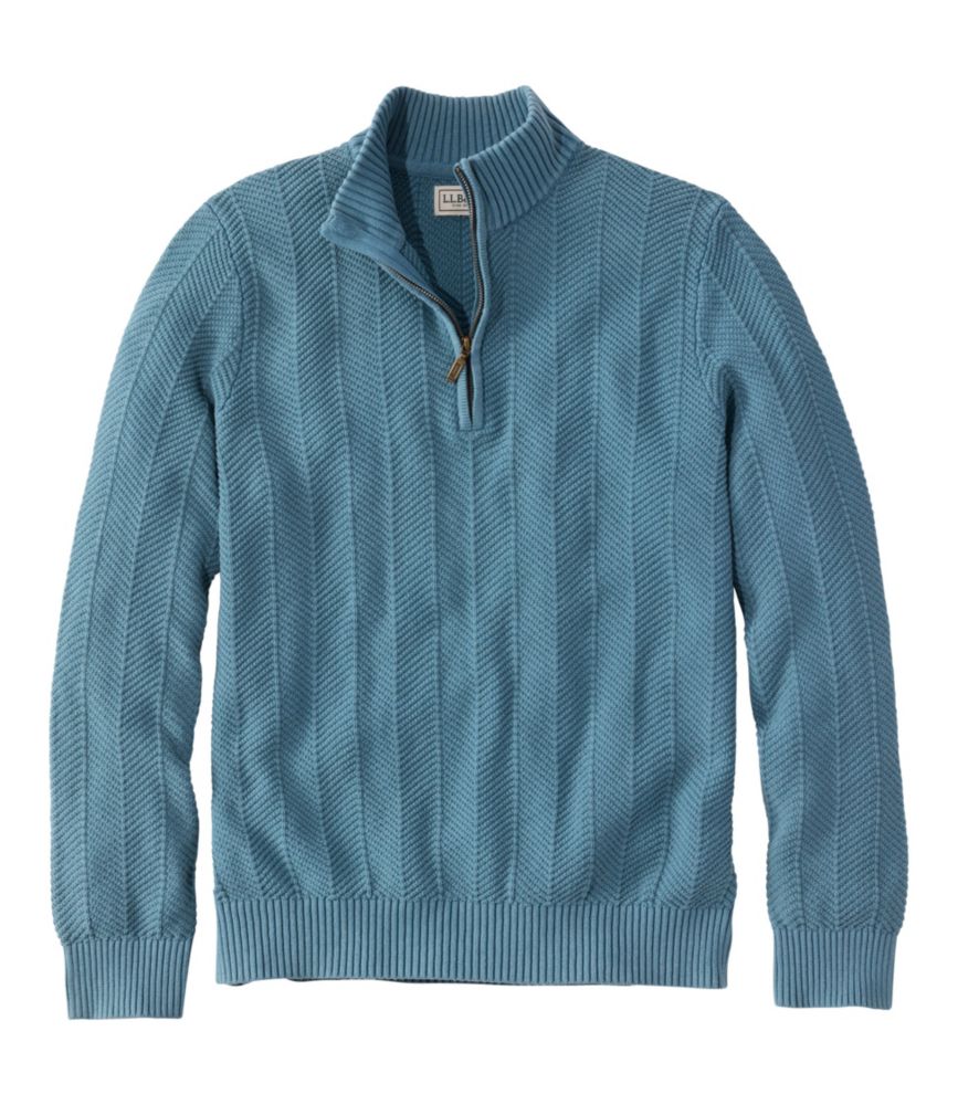Men's Sunwashed Textured Cotton Sweater, Herringbone 1/4 Zip