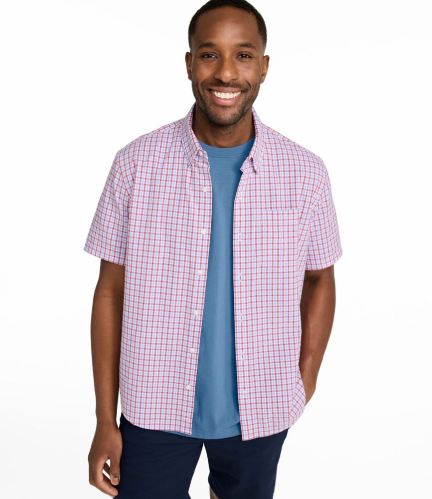 Men's Comfort Stretch Performance&reg; Seersucker Shirt, Short-Sleeve, Slightly Fitted Untucked Fit, Plaid