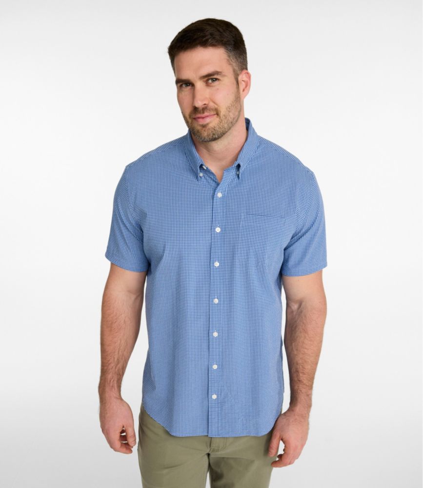 Men's Comfort Stretch Performance&reg; Seersucker Shirt, Short-Sleeve, Slightly Fitted Untucked Fit, Plaid, Pale Rose, small image number 4