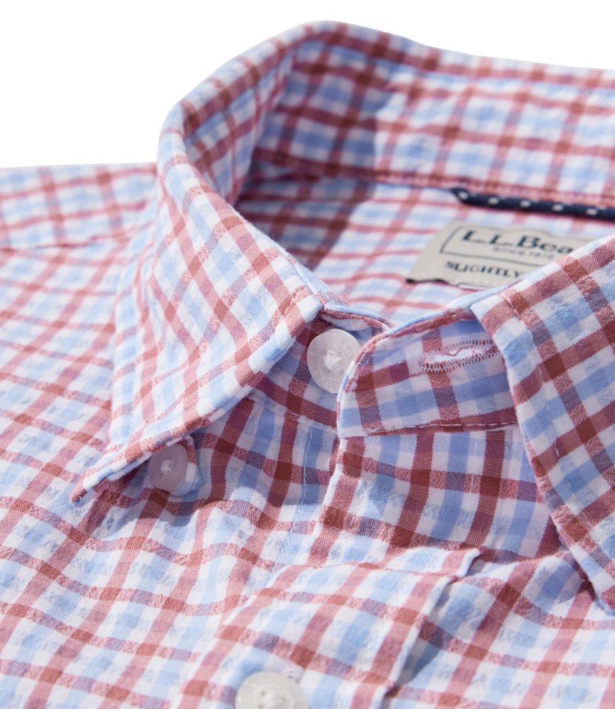 Men's Comfort Stretch Performance&reg; Seersucker Shirt, Short-Sleeve, Slightly Fitted Untucked Fit, Plaid, Pale Rose, small image number 6