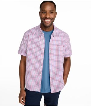 Men's Comfort Stretch Performance® Seersucker Shirt, Short-Sleeve, Slightly Fitted Untucked Fit, Plaid, New