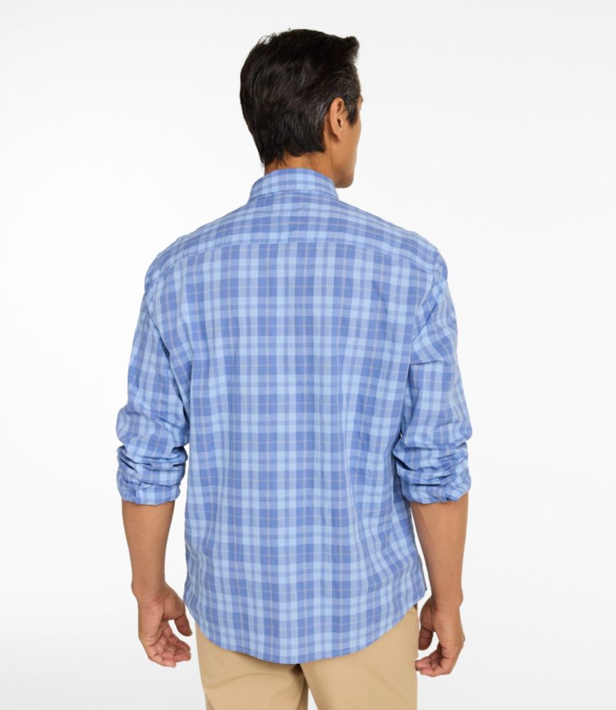 Men's Comfort Stretch Performance&reg; Chambray Shirt, Long-Sleeve, Slightly Fitted Untucked Fit, Plaid, Seaboard Blue, small image number 3