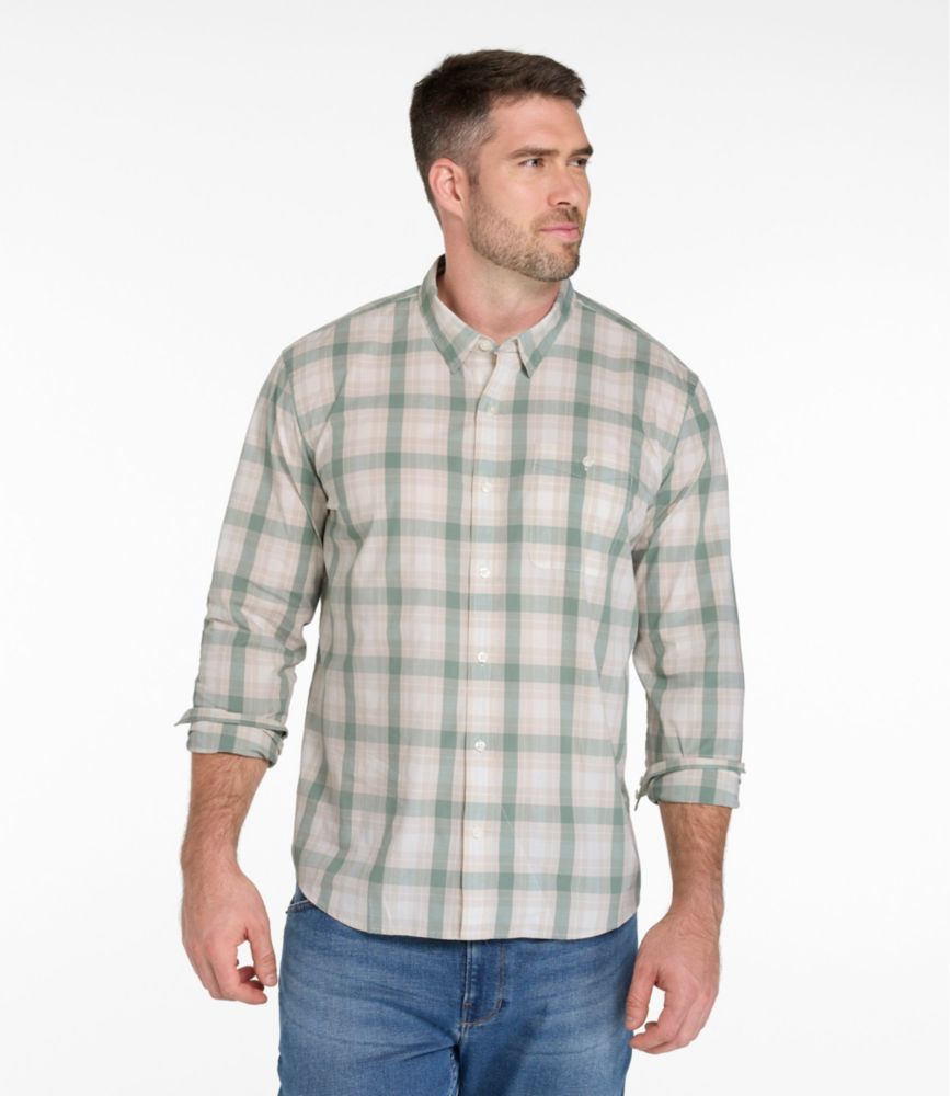 Men's Comfort Stretch Performance&reg; Chambray Shirt, Long-Sleeve, Slightly Fitted Untucked Fit, Plaid, Seaboard Blue, small image number 4