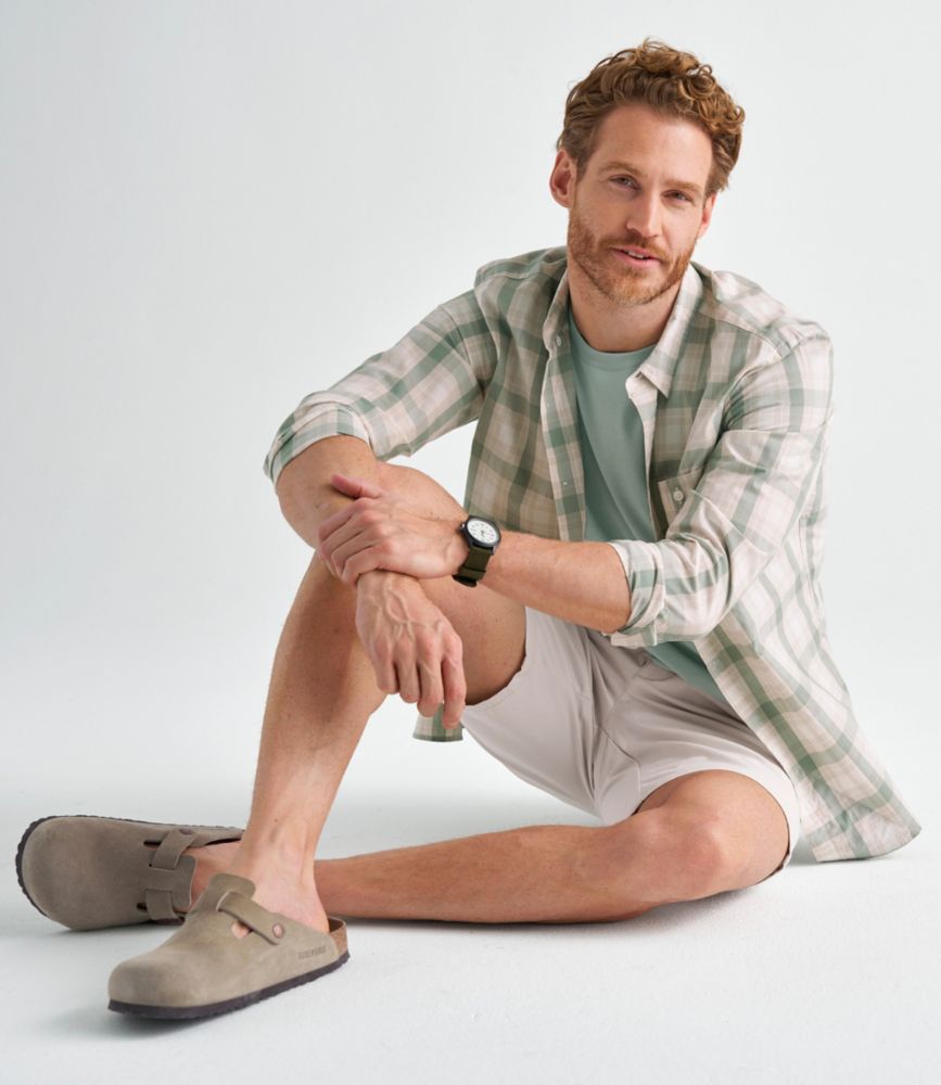 Men's Comfort Stretch Performance&reg; Chambray Shirt, Long-Sleeve, Slightly Fitted Untucked Fit, Plaid, Faded Sage, small image number 9