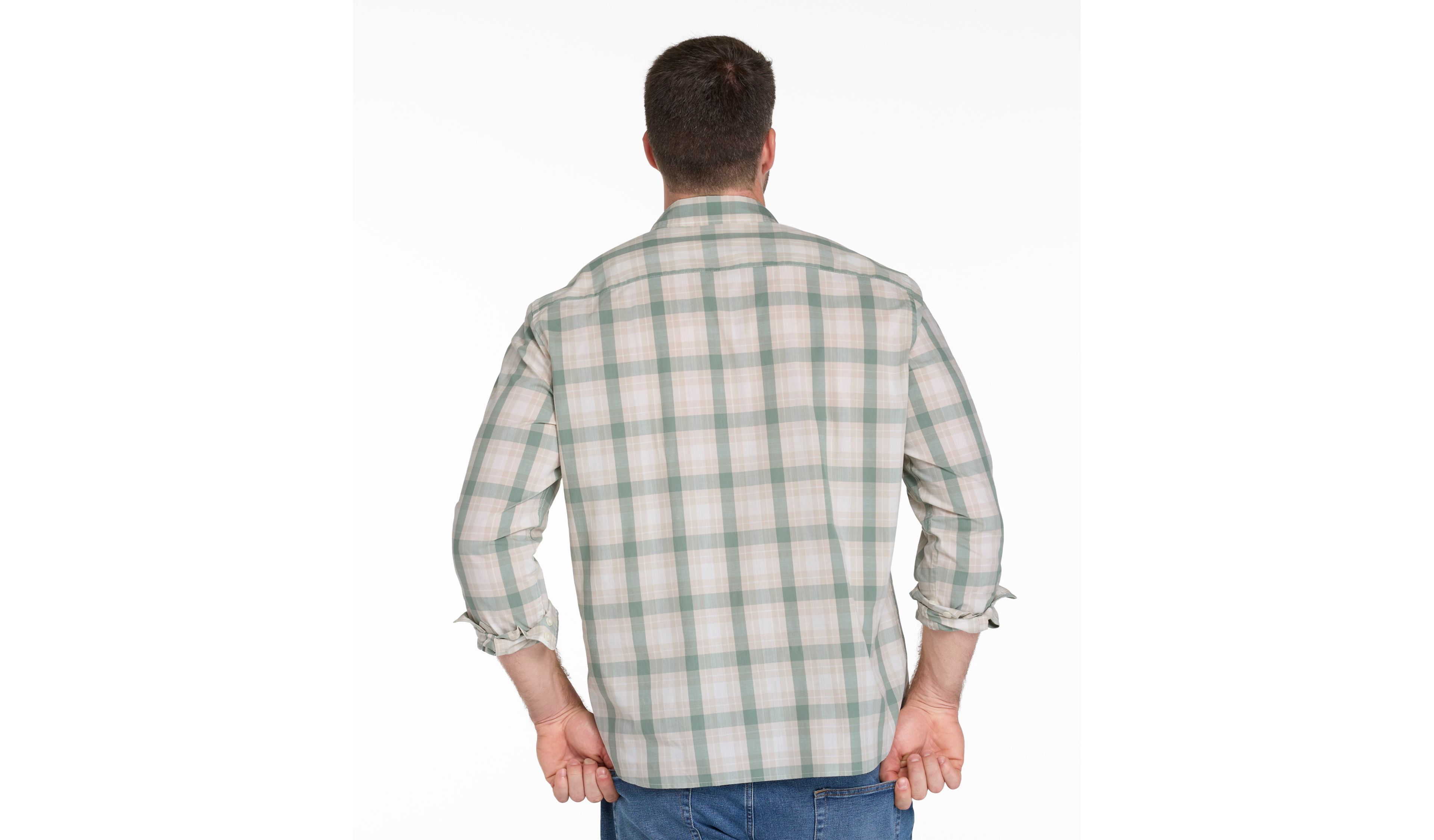 Men's Comfort Stretch Performance® Chambray Shirt, Slightly Fitted, Long-Sleeve, Plaid