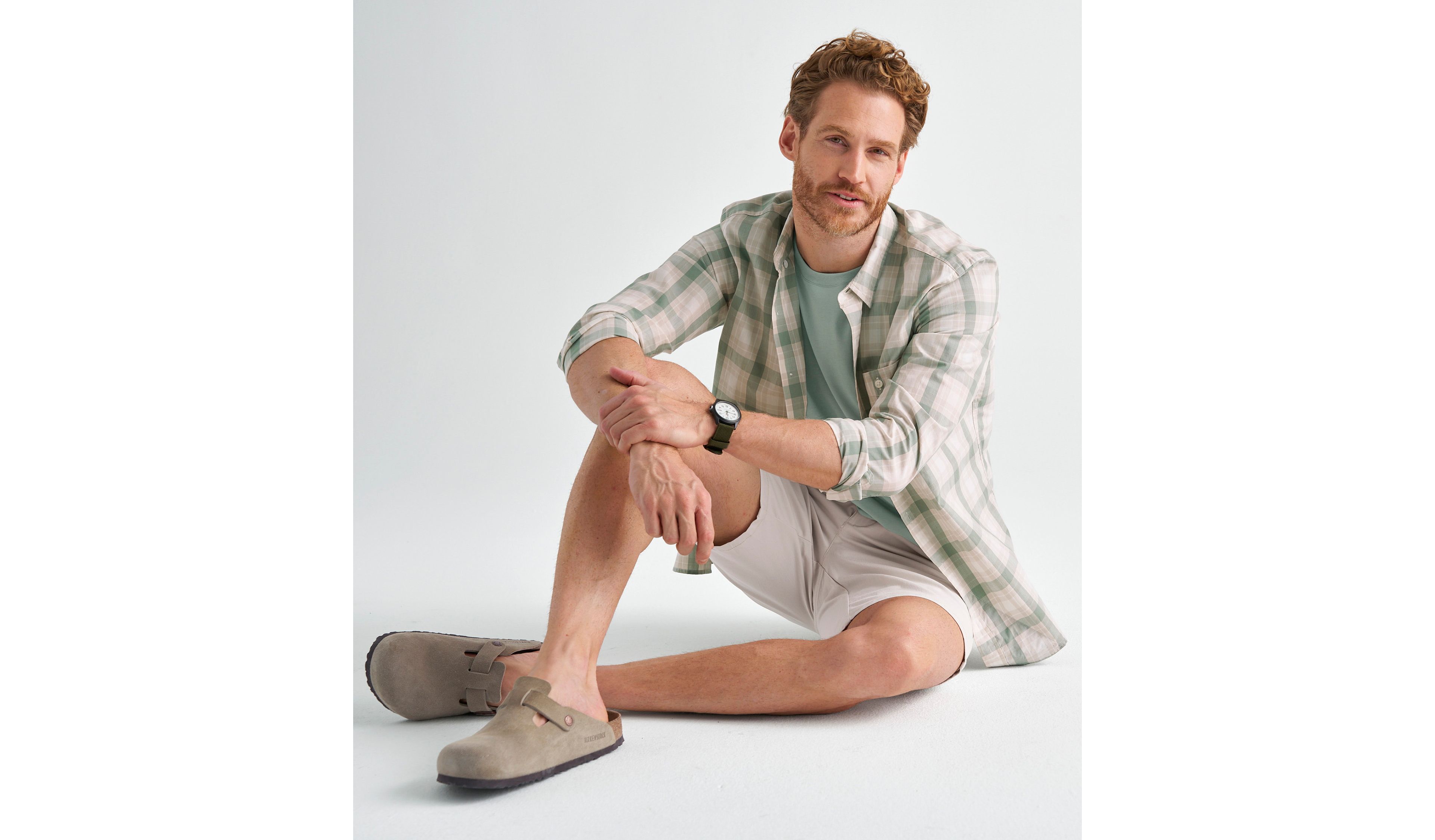 Men's Comfort Stretch Performance® Chambray Shirt, Slightly Fitted, Long-Sleeve, Plaid