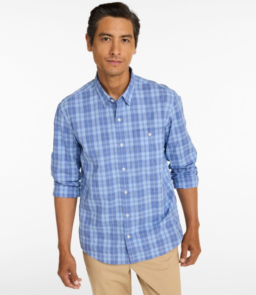 Men's Comfort Stretch Performance® Chambray Shirt, Long-Sleeve, Slightly Fitted Untucked Fit, Plaid, New