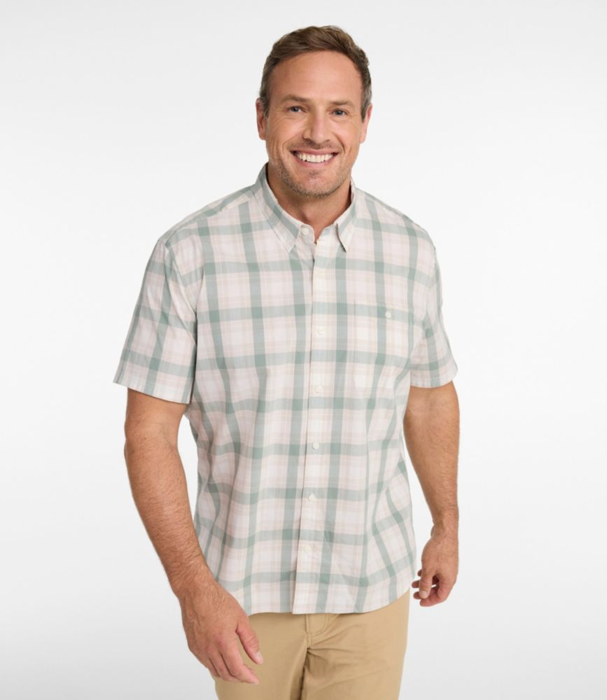 Men's Comfort Stretch Performance&reg; Chambray Shirt, Short-Sleeve, Slightly Fitted Untucked Fit, Plaid, Faded Sage, small image number 4