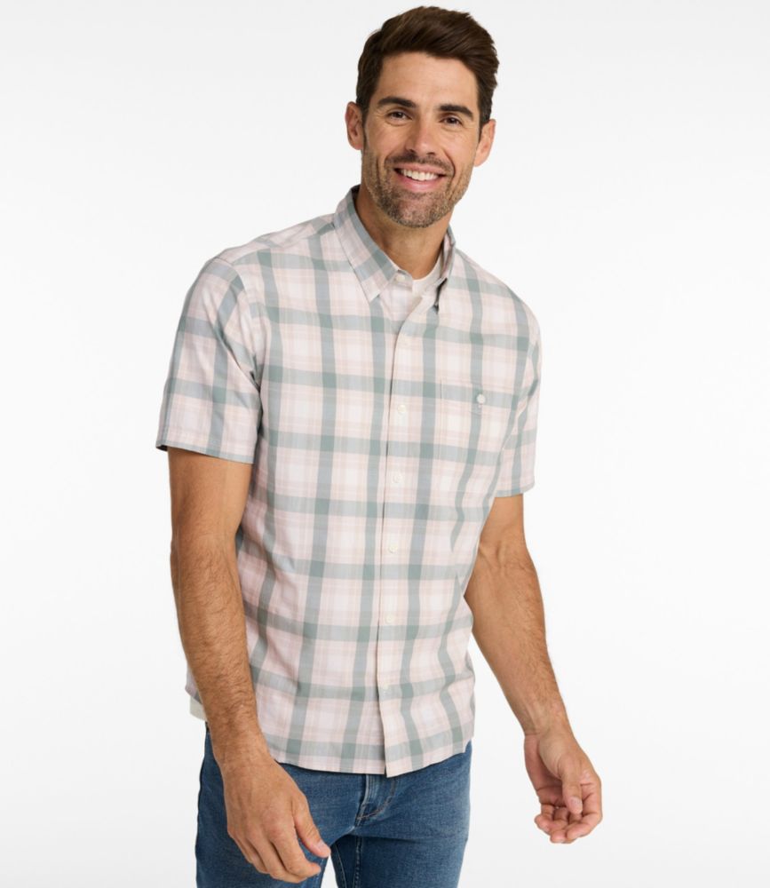 Men's Comfort Stretch Performance® Chambray Shirt, Short-Sleeve, Slightly Fitted Untucked Fit, Plaid