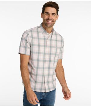 Men's Comfort Stretch Performance® Chambray Shirt, Short-Sleeve, Slightly Fitted Untucked Fit, Plaid, New