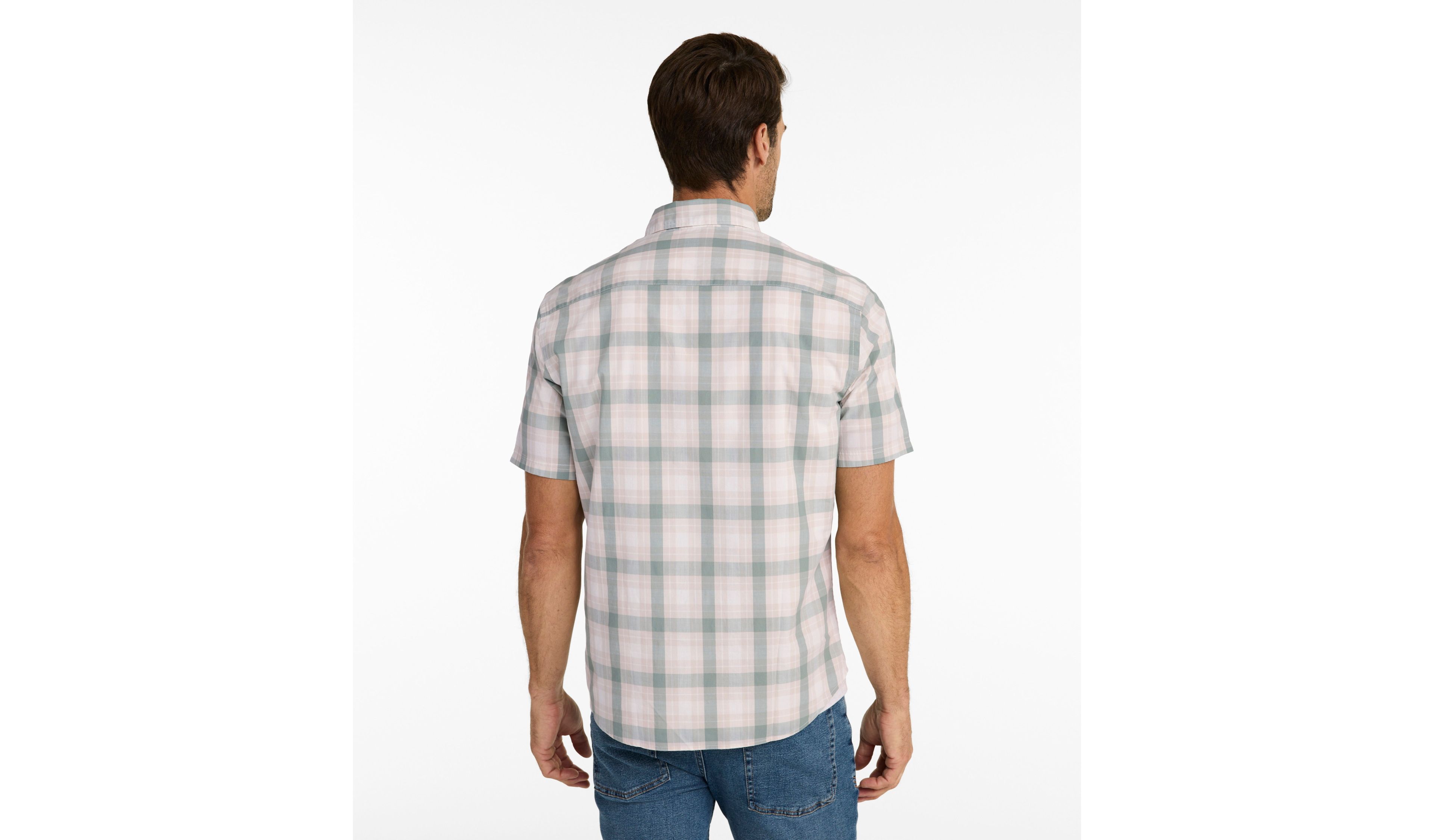 Men's Comfort Stretch Performance® Chambray Shirt, Slightly Fitted, Short-Sleeve, Plaid