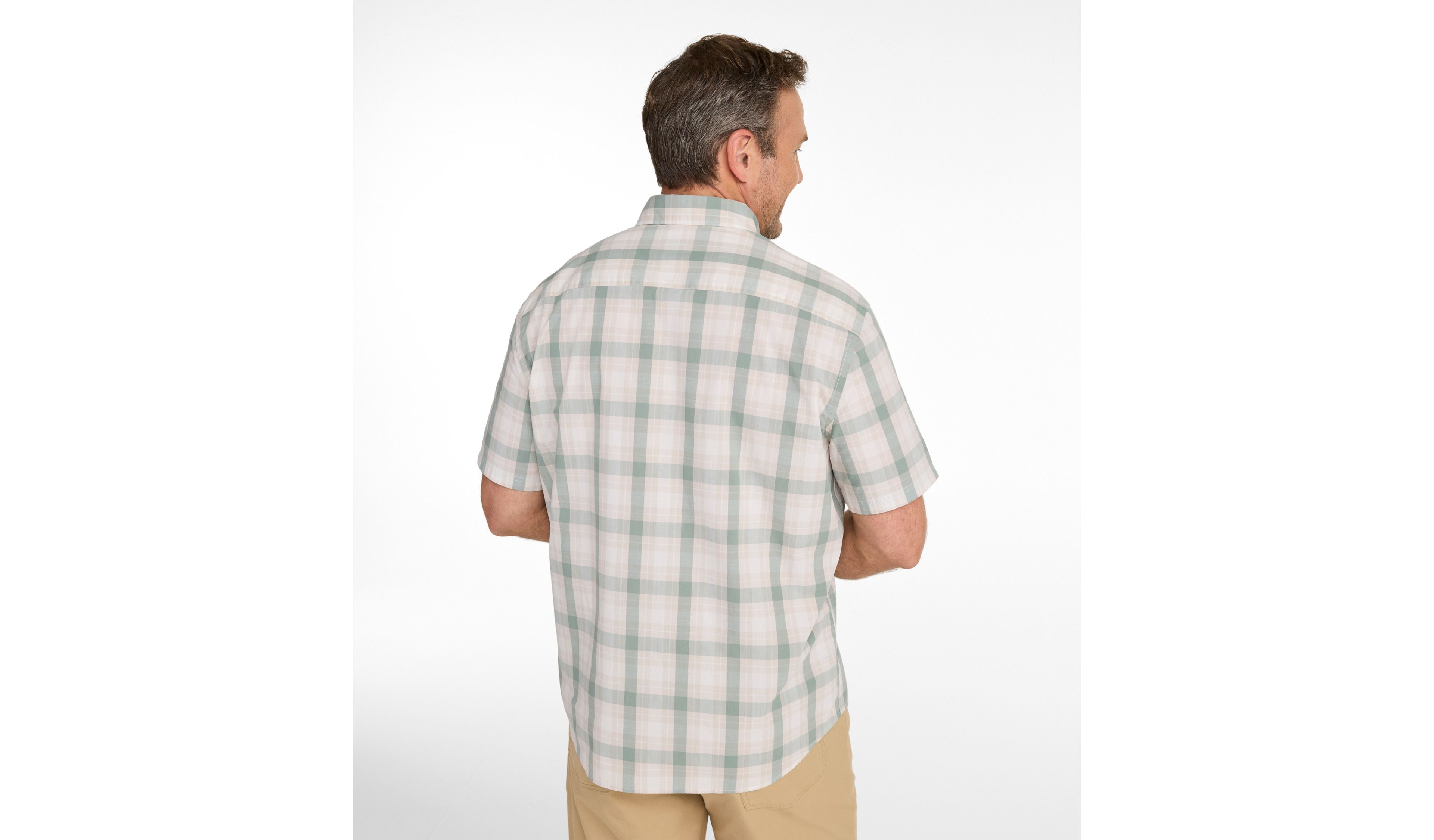 Men's Comfort Stretch Performance® Chambray Shirt, Slightly Fitted, Short-Sleeve, Plaid