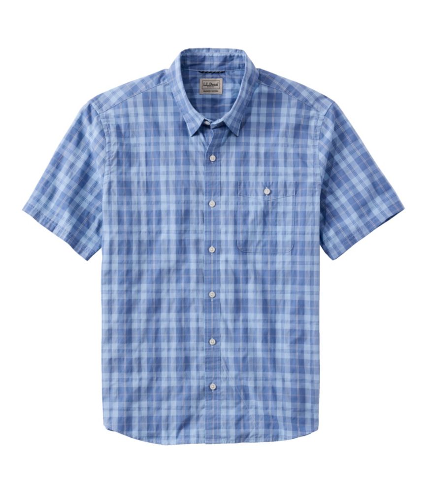 Men's Comfort Stretch Performance® Chambray Shirt, Short-Sleeve, Slightly Fitted Untucked Fit, Plaid