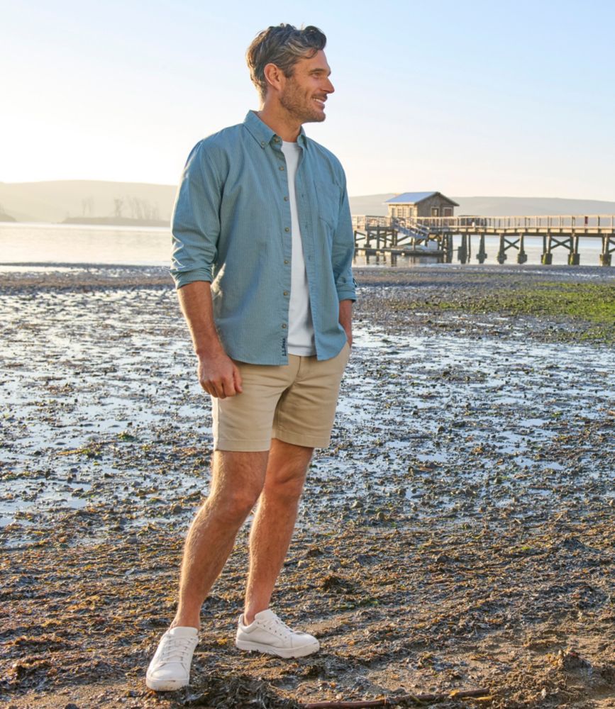 Men's Sunwashed Oxford Shirt, Slightly Fitted Untucked Fit, Stripe, Bone, small image number 8