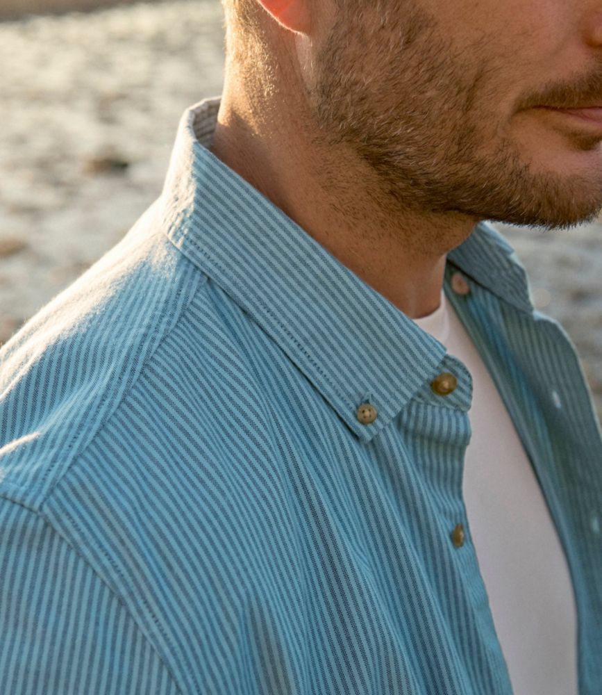 Men's Sunwashed Oxford Shirt, Slightly Fitted Untucked Fit, Stripe, Bone, small image number 9
