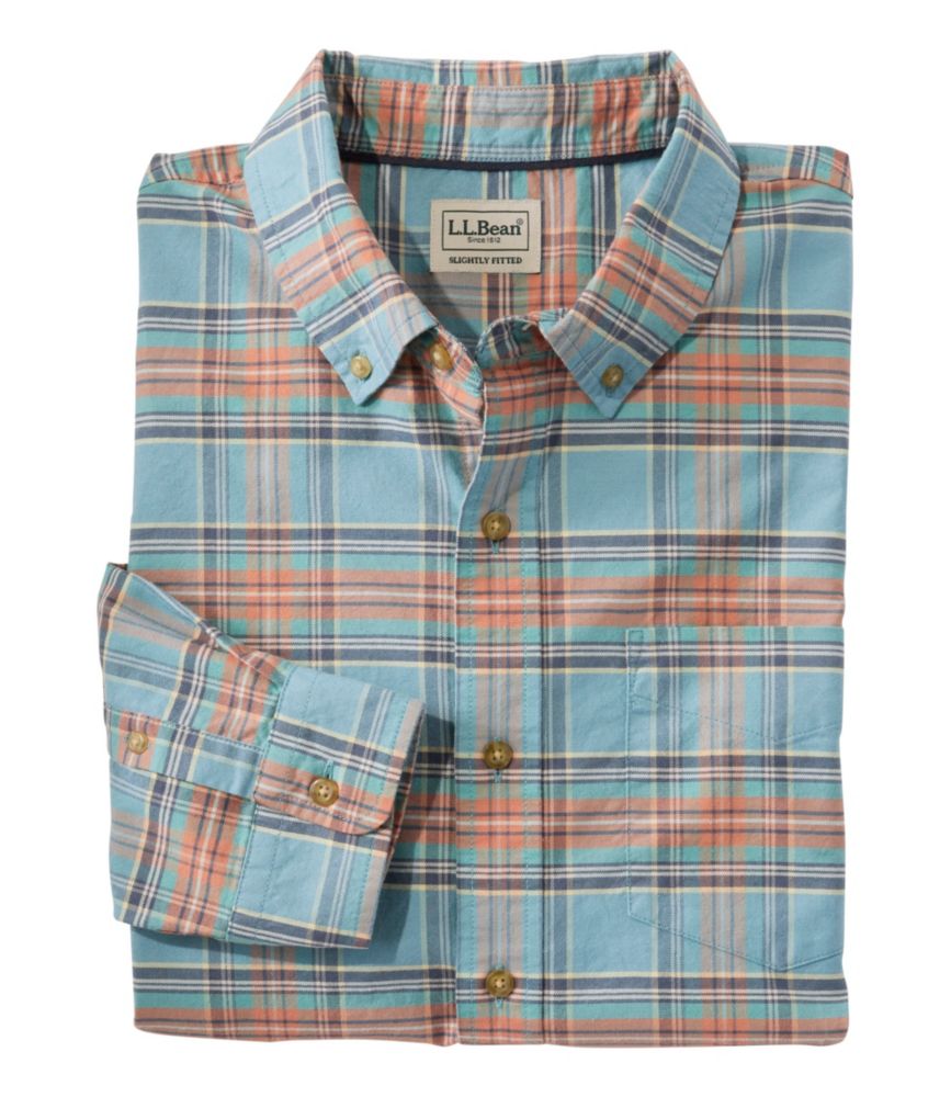 Men's Sunwashed Oxford Shirt, Slightly Fitted Untucked Fit, Plaid