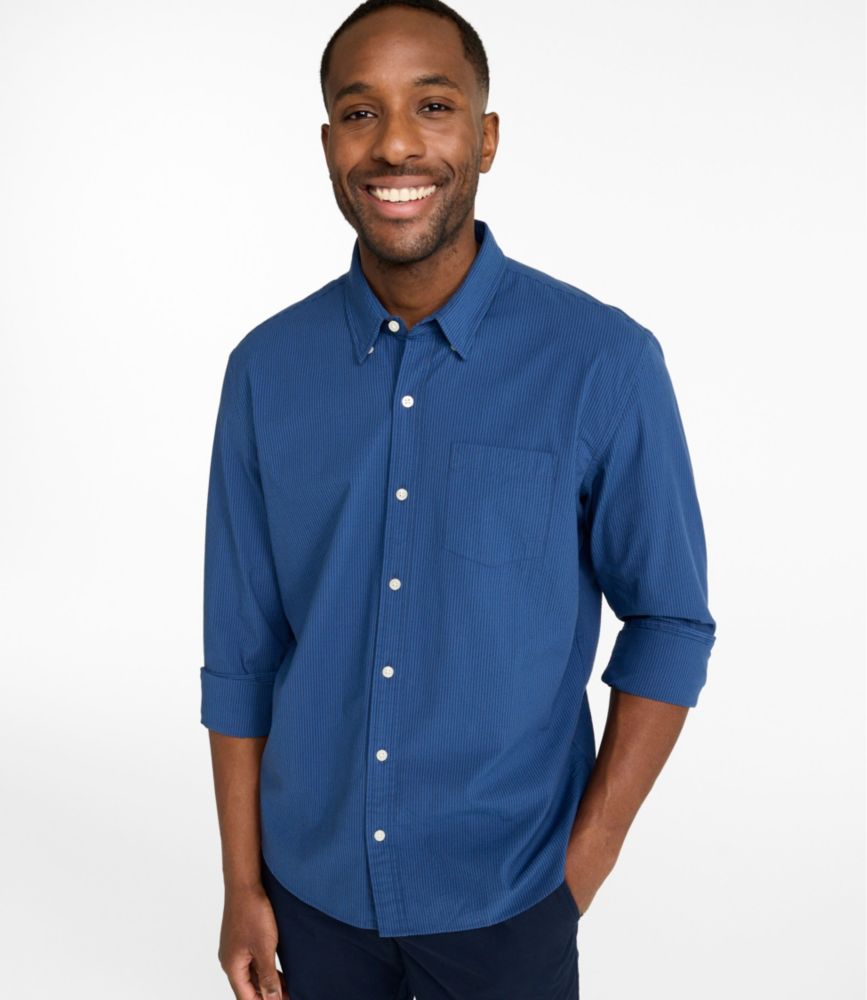 Men's Comfort Stretch Performance&reg; Seersucker Shirt, Long-Sleeve, Slightly Fitted Untucked Fit, Stripe