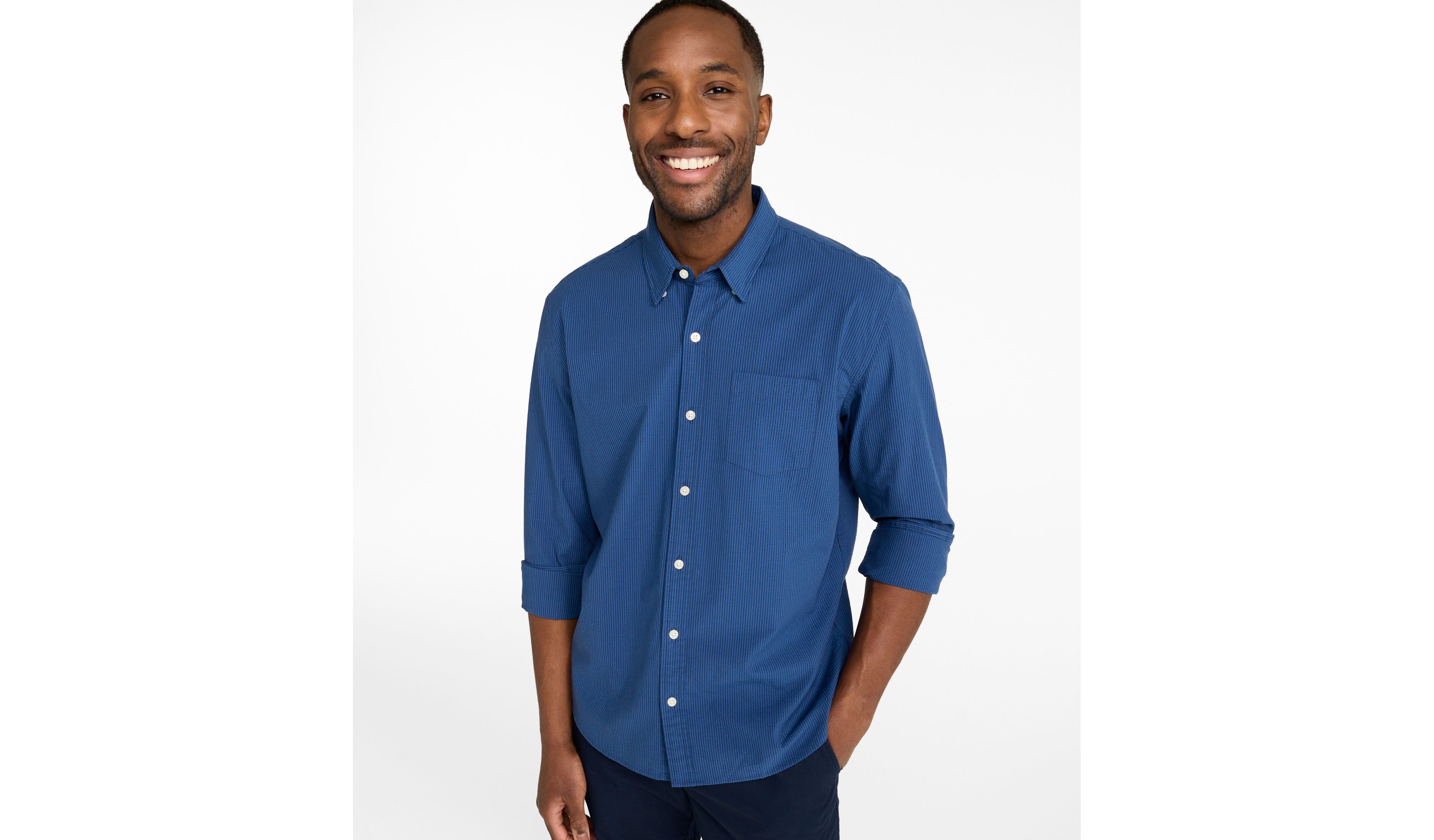 Men's Comfort Stretch Performance® Seersucker Shirt, Slightly Fitted, Long-Sleeve