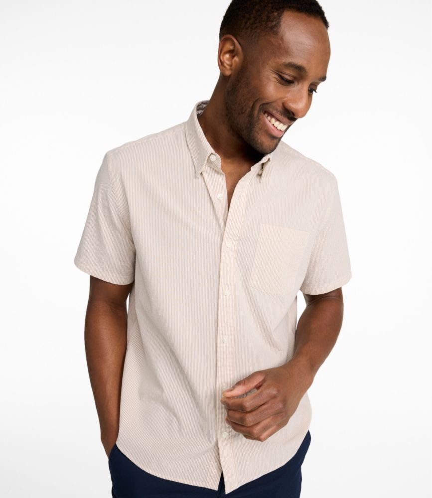 Men's Comfort Stretch Performance® Seersucker Shirt, Short-Sleeve, Slightly Fitted Untucked Fit, Stripe, New