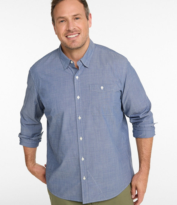 Comfort Stretch Performance Chambray Long Sleeve Shirt Slightly Fitted Men's Regular, , large image number 3