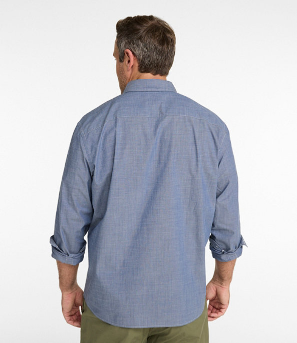 Comfort Stretch Performance Chambray Long Sleeve Shirt Slightly Fitted Men's Regular, Light Indigo, large image number 4