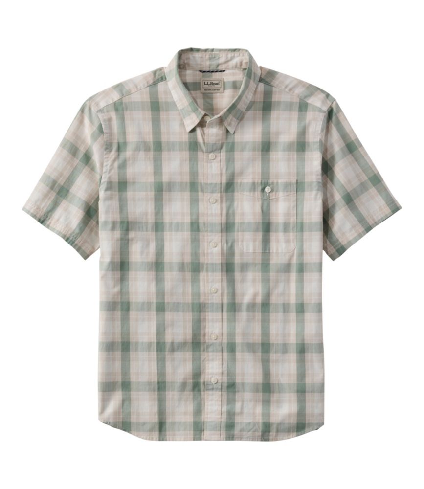 Men's Comfort Stretch Performance® Chambray Shirt, Short-Sleeve, Slightly Fitted Untucked Fit, Plaid