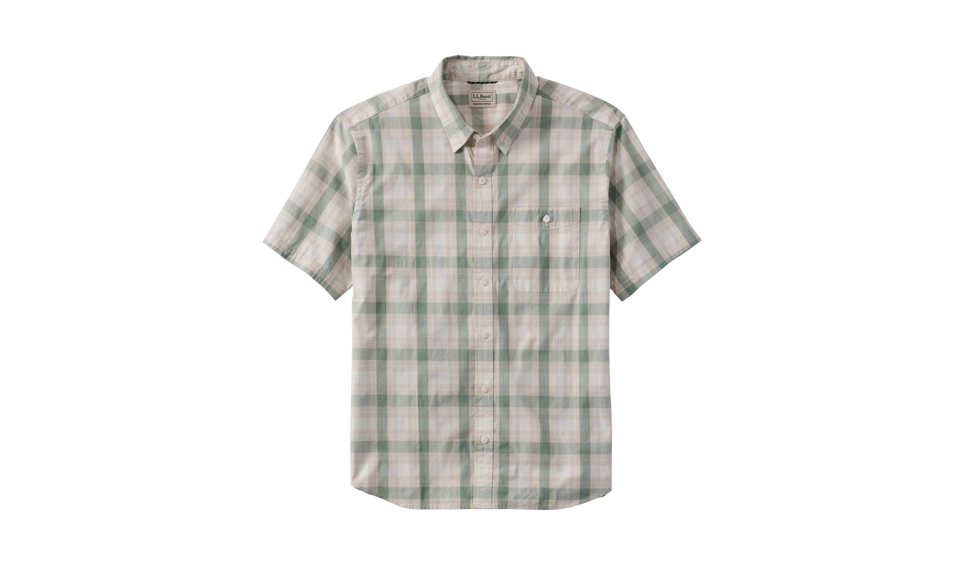 Men's Comfort Stretch Performance® Chambray Shirt, Slightly Fitted, Short-Sleeve, Plaid