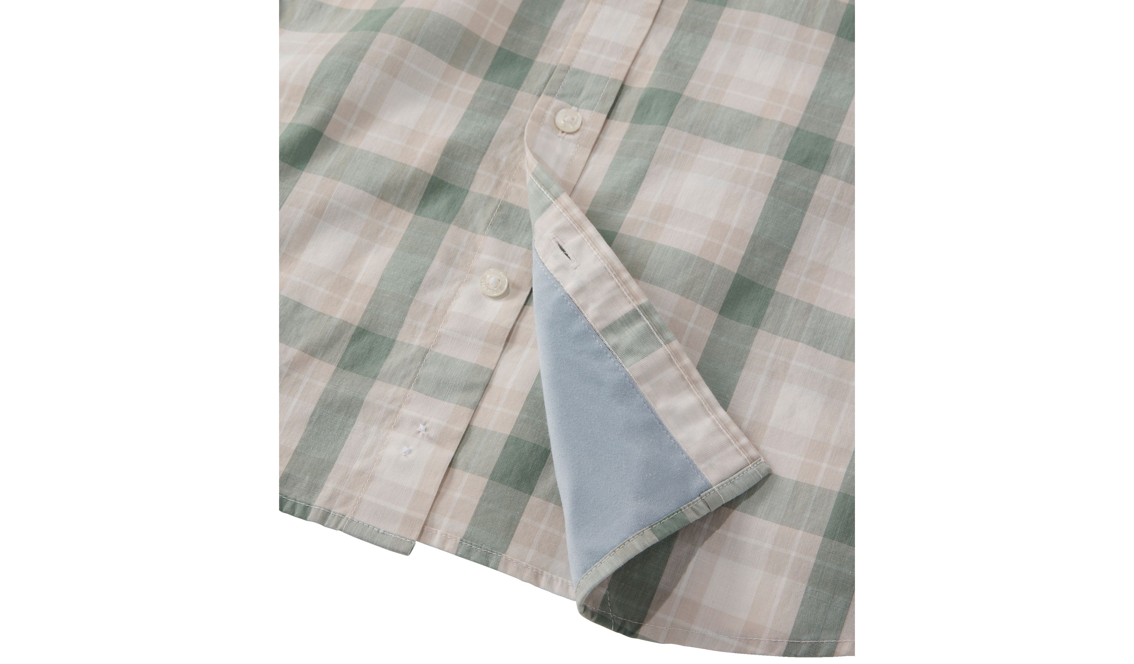 Men's Comfort Stretch Performance® Chambray Shirt, Slightly Fitted, Short-Sleeve, Plaid