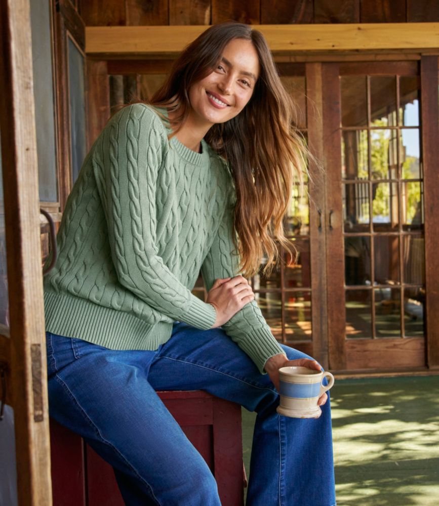 Women's The Original Double L&reg; Sweater, Cable Crewneck, Pale Rose, small image number 6