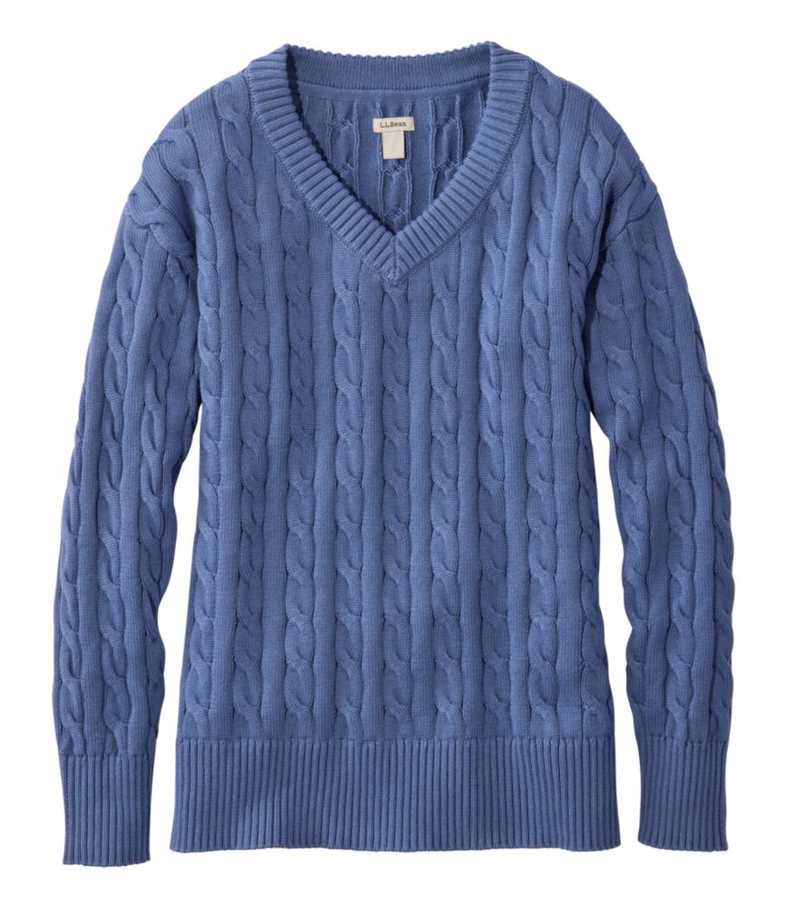 Women's The Original Double L&reg; Sweater, Cable V-Neck, Deep Lake, small image number 1