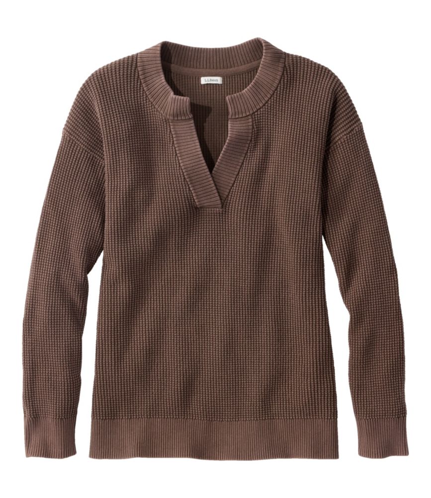 Women's Sunwashed Waffle Sweater, Splitneck