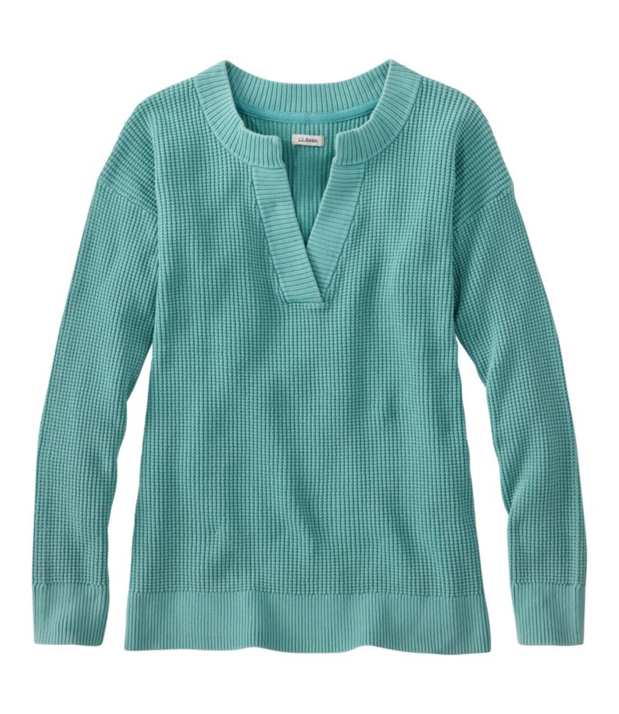 Women's Sunwashed Waffle Sweater, Splitneck