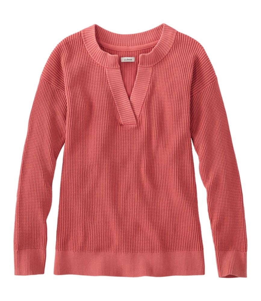 Women's Sunwashed Waffle Sweater, Splitneck