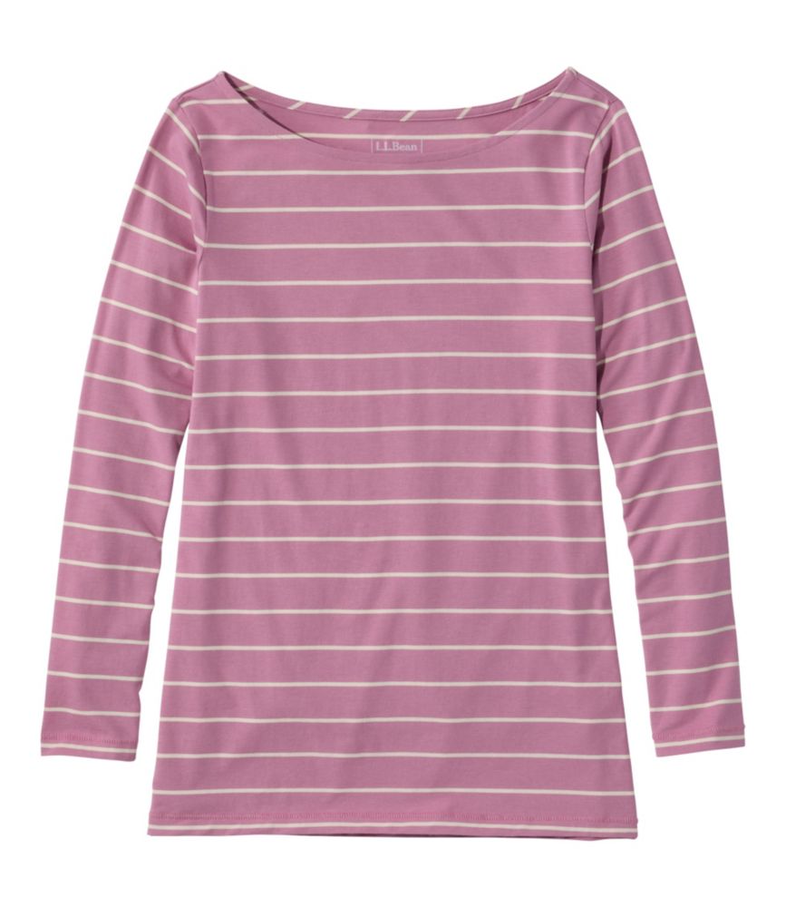 Women's Soft Stretch Supima-Blend Tee, Boatneck Bracelet-Sleeve Stripe, New